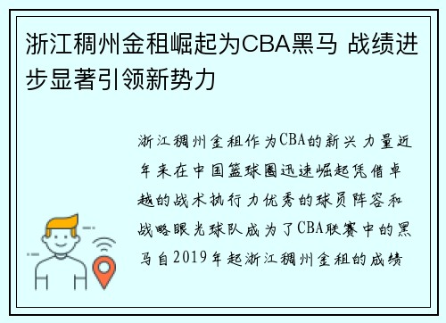 浙江稠州金租崛起为CBA黑马 战绩进步显著引领新势力